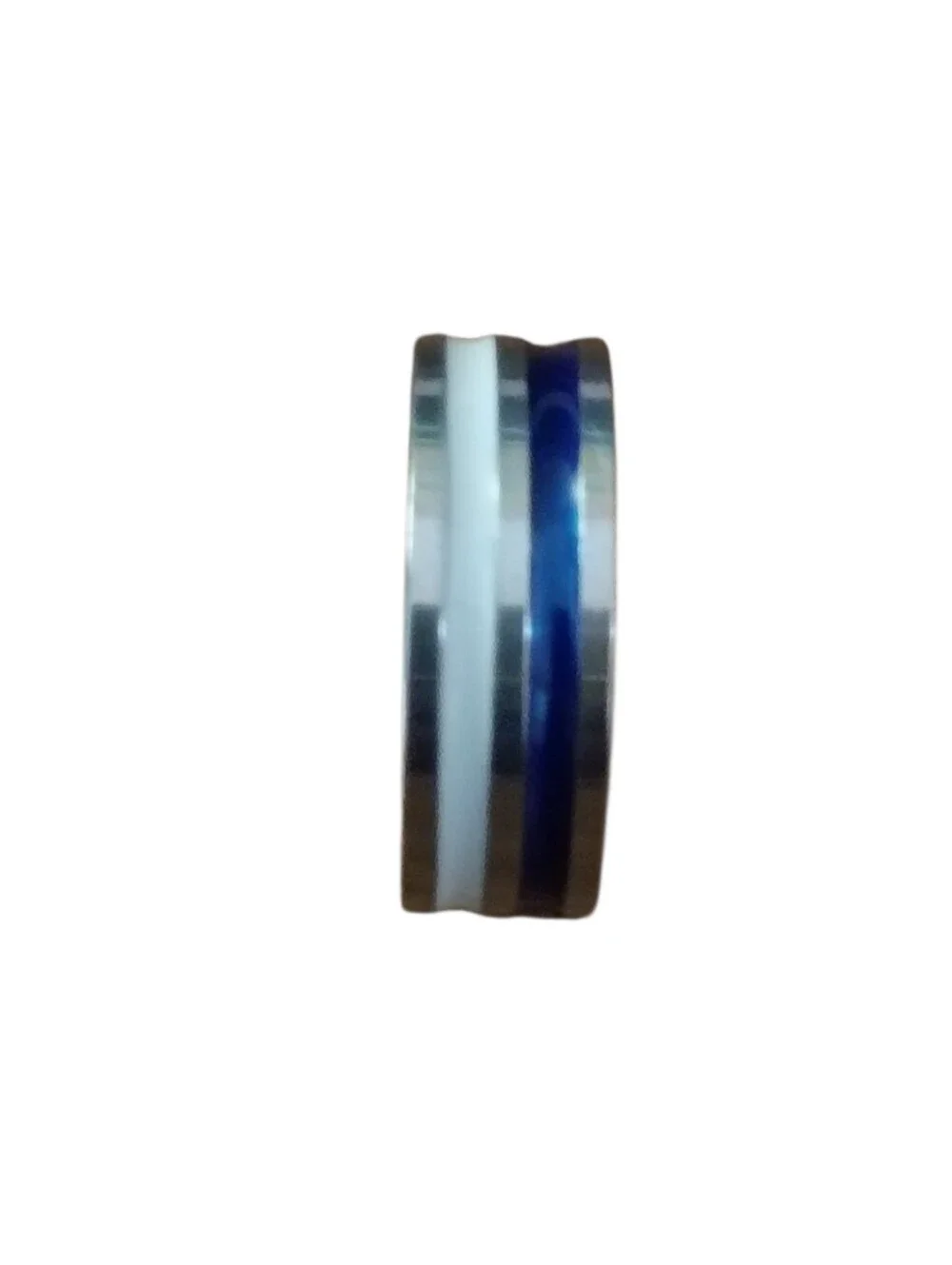 Men's Size 8.5 Silver Tone Blue & White Inlay Wedding Band Ring